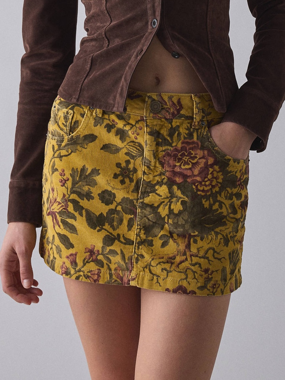 NWT BDG Mustard Floral Corduroy Mini Skirt